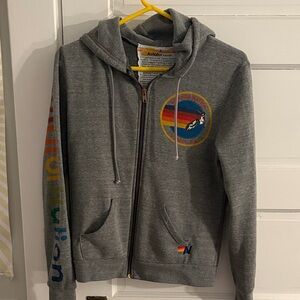 Aviator Nation Gray Hoodie with Rainbow Accents